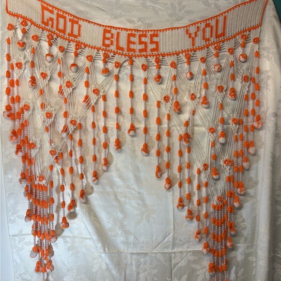 Vintage Orange and White 'God Bless You' Tapestry - Picture 1 of 6